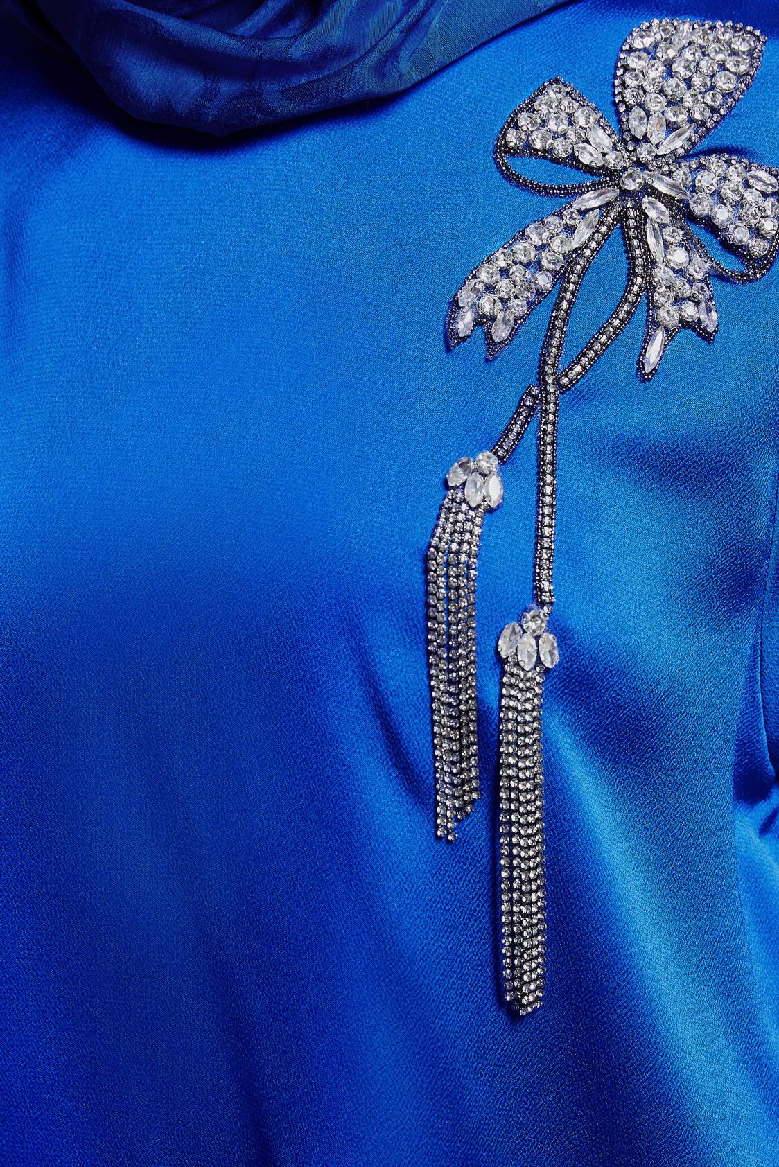 Tesettür giyim LACİVERT TAŞ DETAYLI SATEN BLUZ 44734