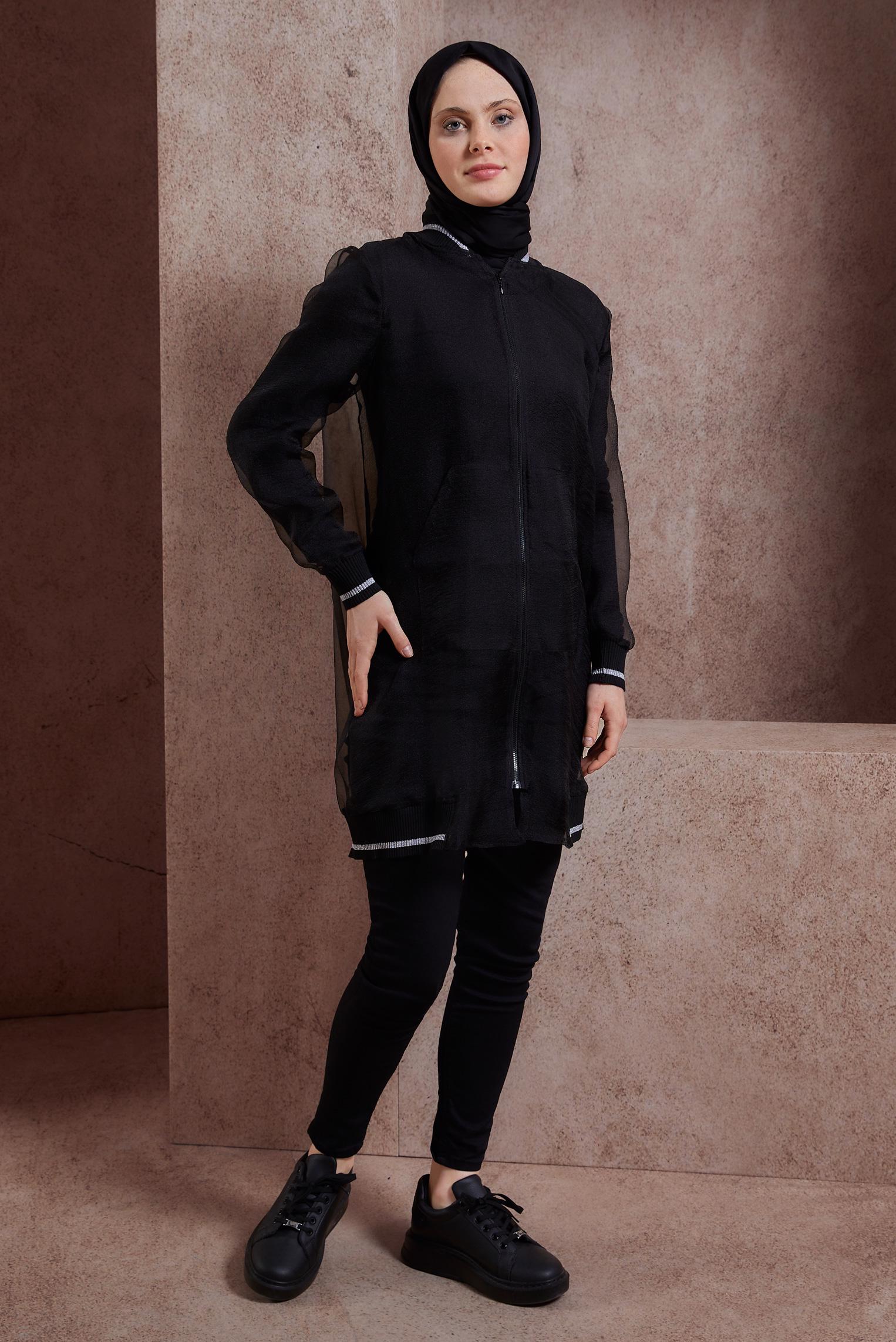 Hijab clothing BLACK STRIPED TULLE JACKET 44306