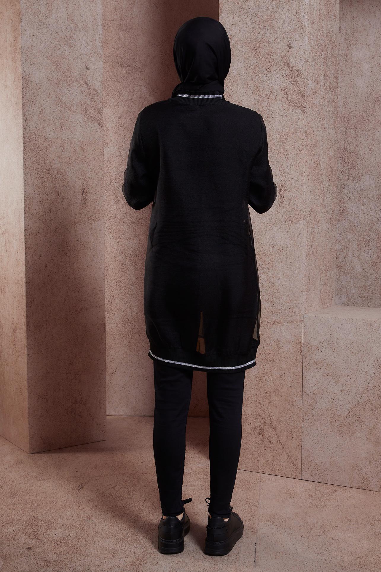 Hijab clothing BLACK STRIPED TULLE JACKET 44306