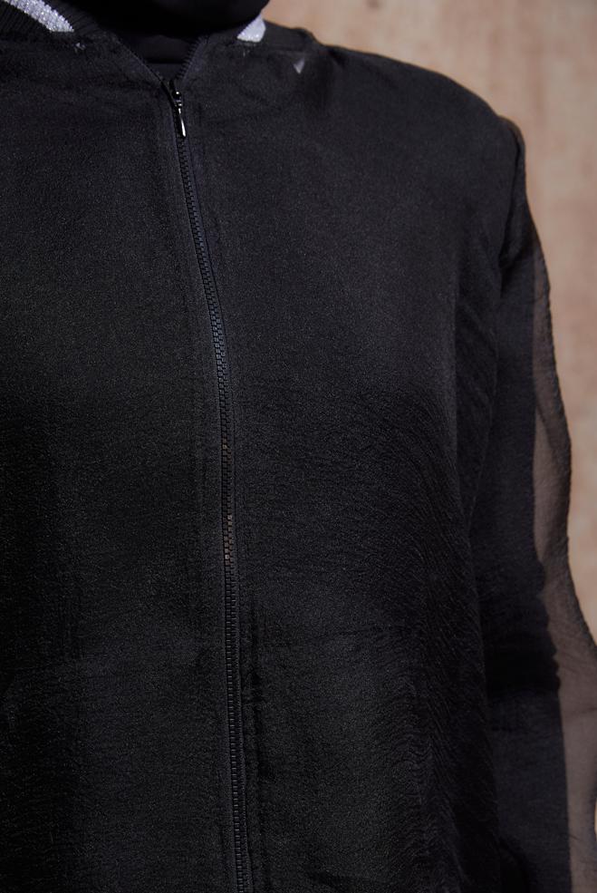 Hijab-Kleidung SCHWARZ GESTREIFTE TÜLLJACKE 44306 - ALVİNA