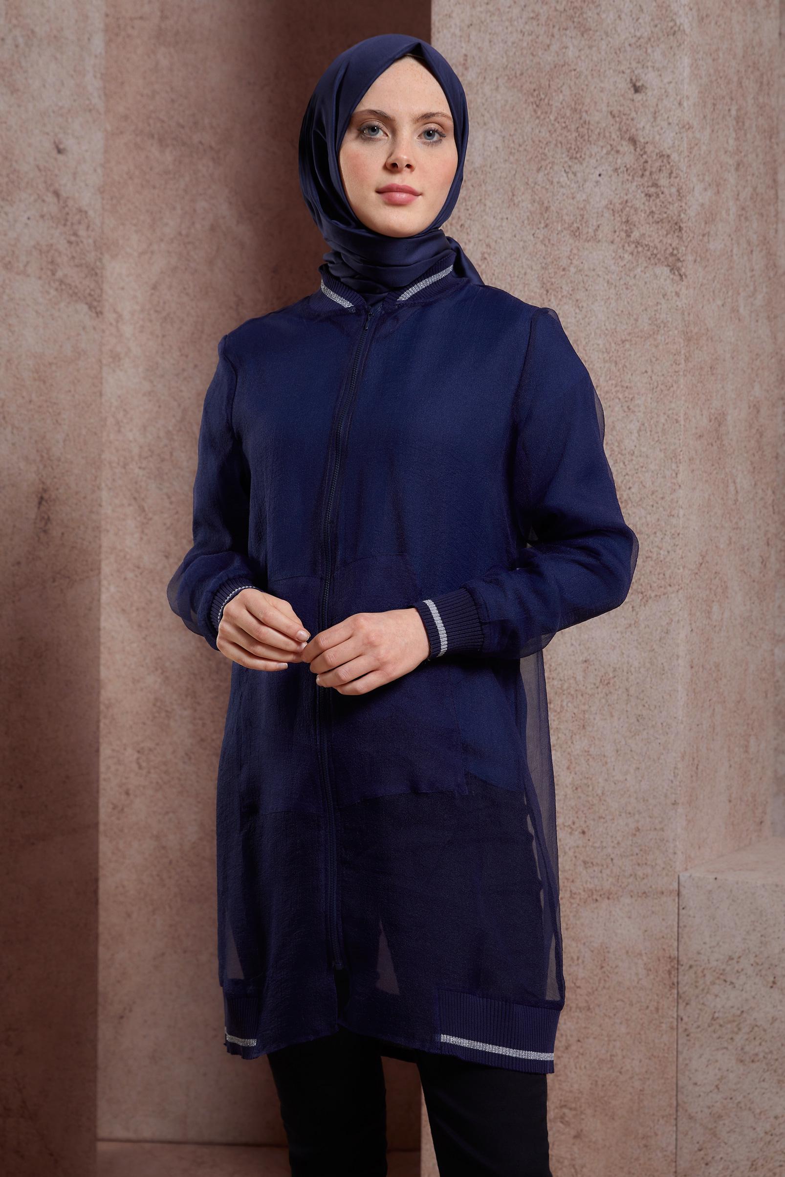 Vêtements hijab BLEU MARINE VESTE EN TULLE À RAYURES 44306