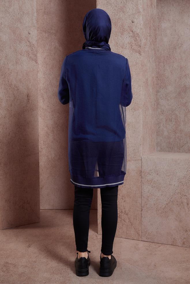 Hijab clothing NAVY BLUE STRIPED TULLE JACKET 44306 - ALVİNA