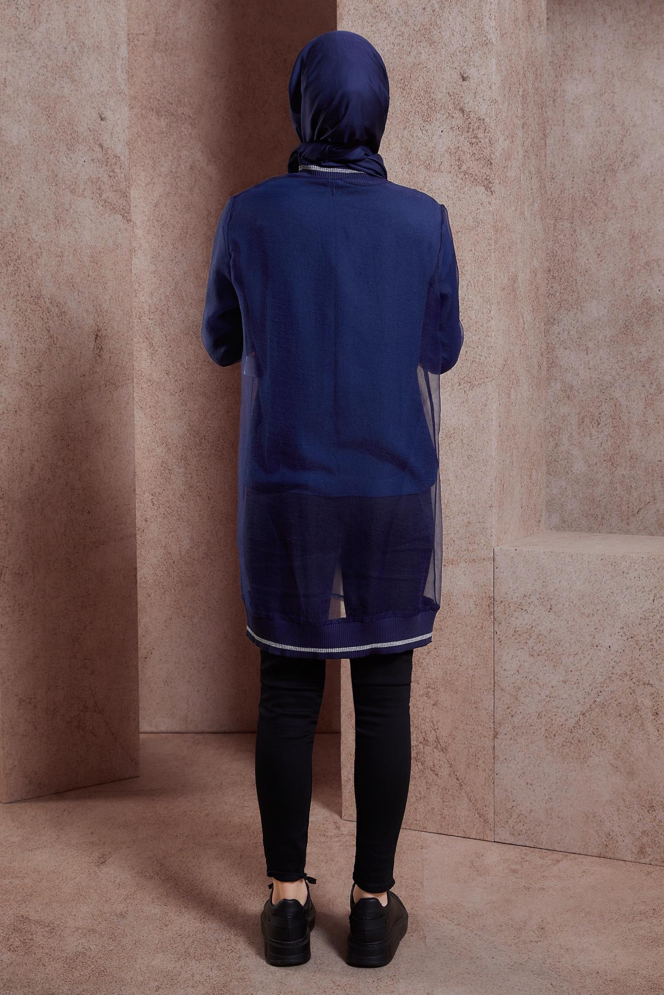 Vêtements hijab BLEU MARINE VESTE EN TULLE À RAYURES 44306