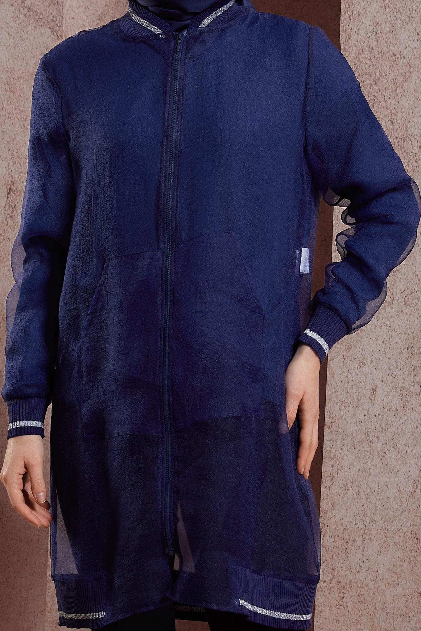 Vêtements hijab BLEU MARINE VESTE EN TULLE À RAYURES 44306