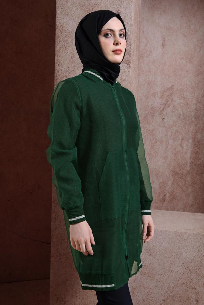 Hijab clothing GREEN STRIPED TULLE JACKET 44306 - ALVİNA