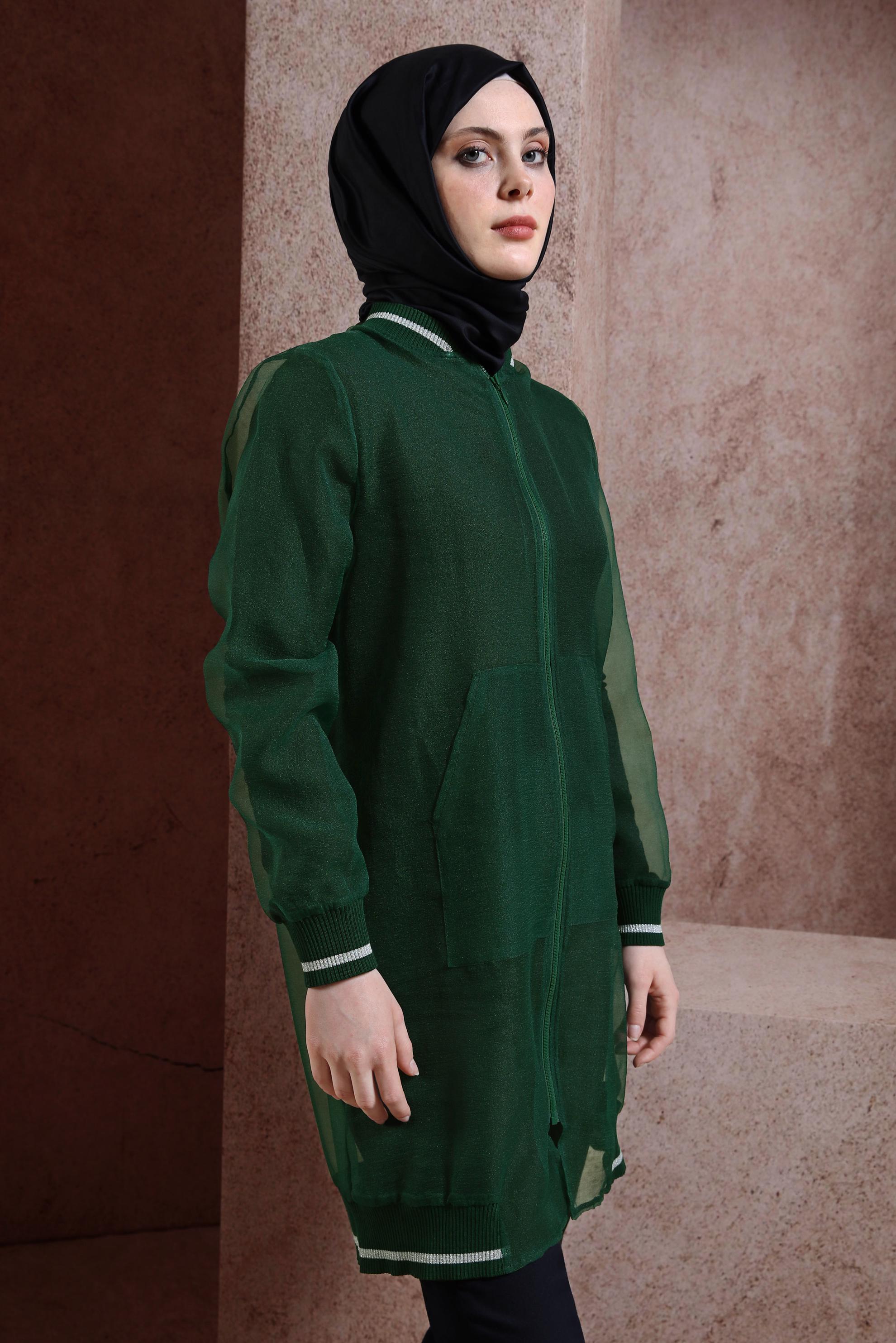 Vêtements hijab VERT VESTE EN TULLE À RAYURES 44306