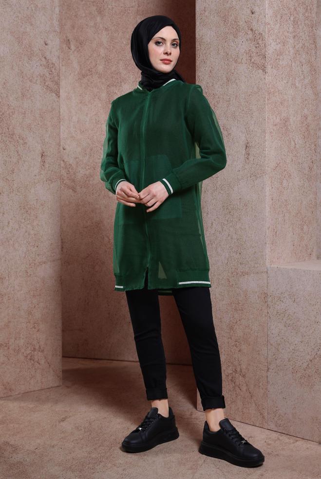Hijab clothing GREEN STRIPED TULLE JACKET 44306 - ALVİNA