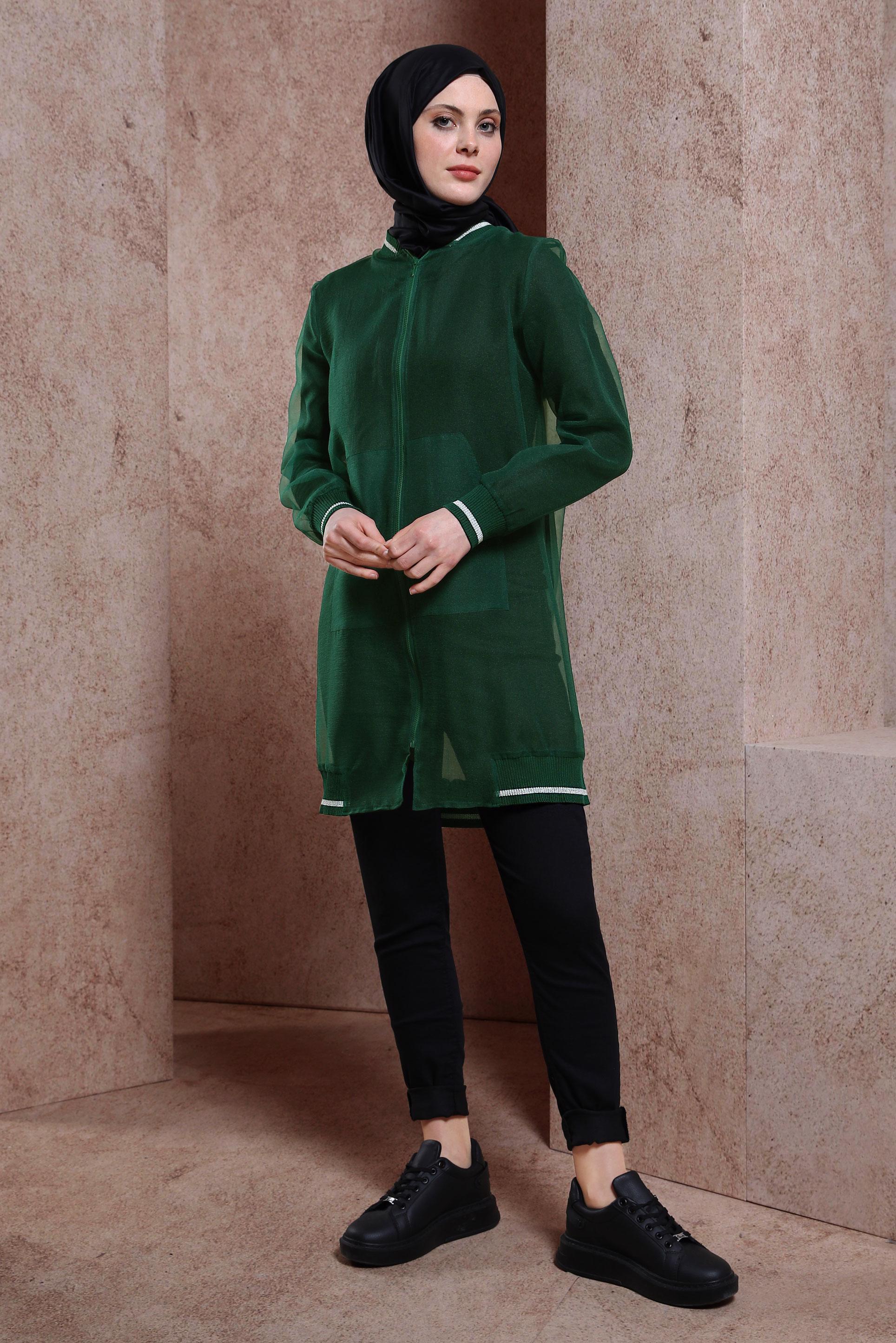 Vêtements hijab VERT VESTE EN TULLE À RAYURES 44306