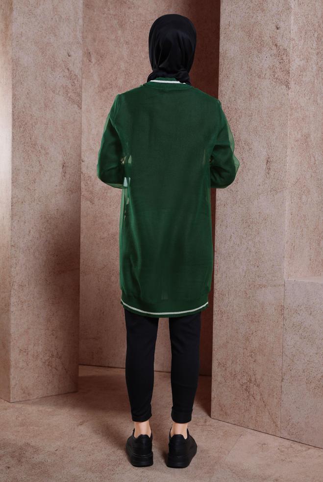 Hijab clothing GREEN STRIPED TULLE JACKET 44306 - ALVİNA