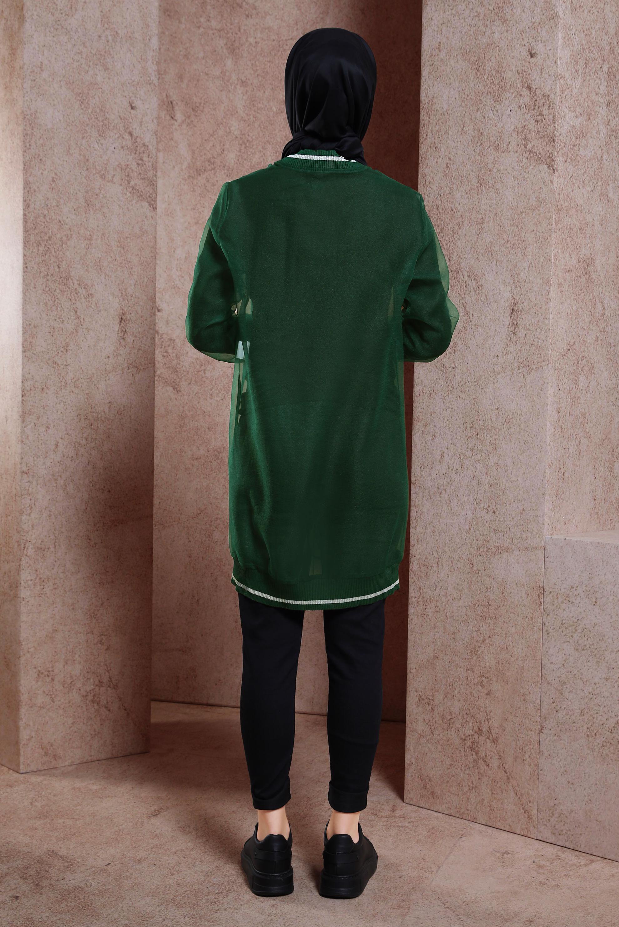 Vêtements hijab VERT VESTE EN TULLE À RAYURES 44306