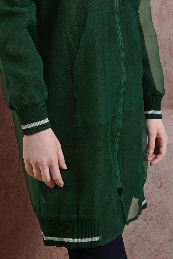 Hijab clothing GREEN STRIPED TULLE JACKET 44306 - ALVİNA
