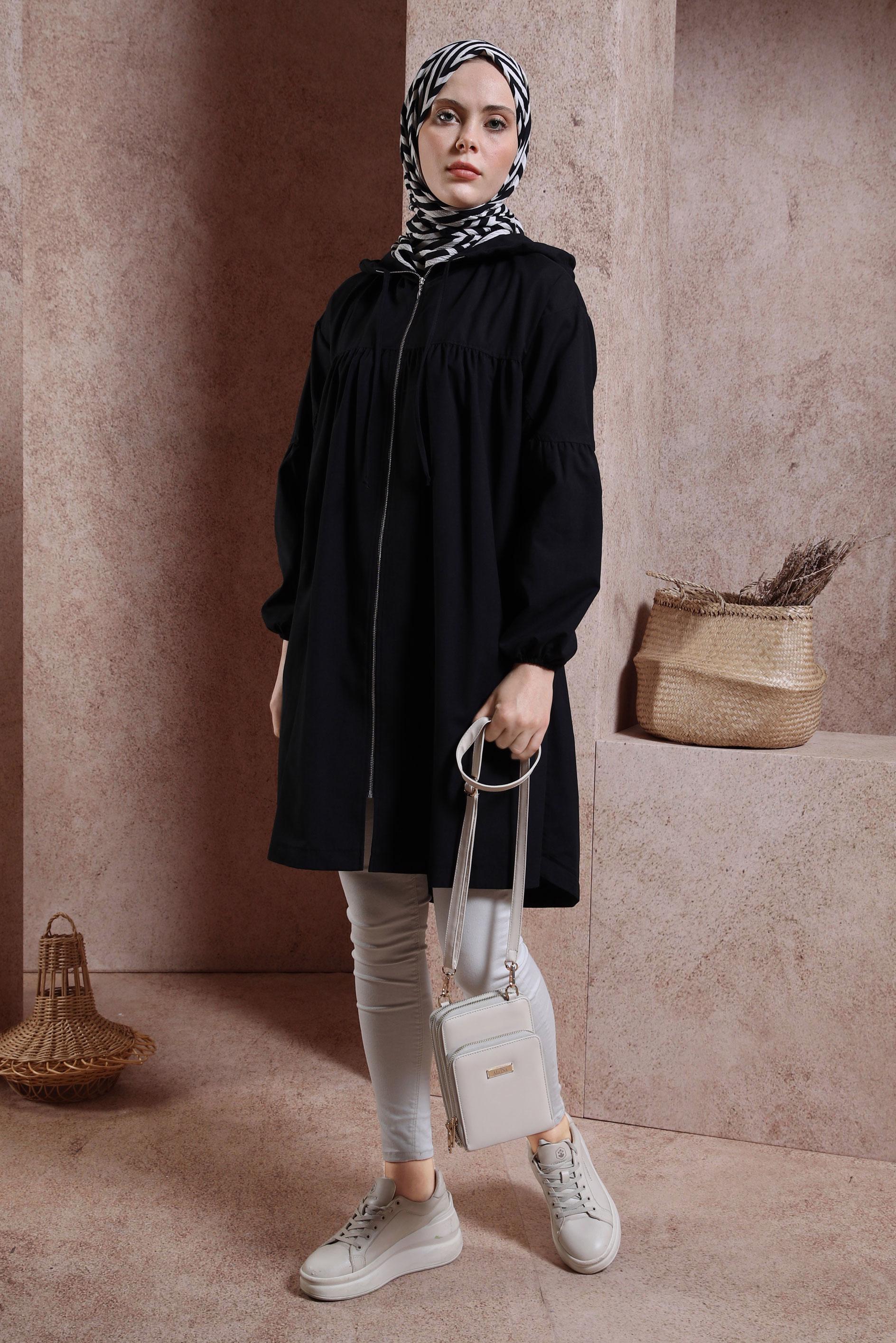 Tesettür giyim SİYAH KAPÜŞONLU GİY ÇIK 44441