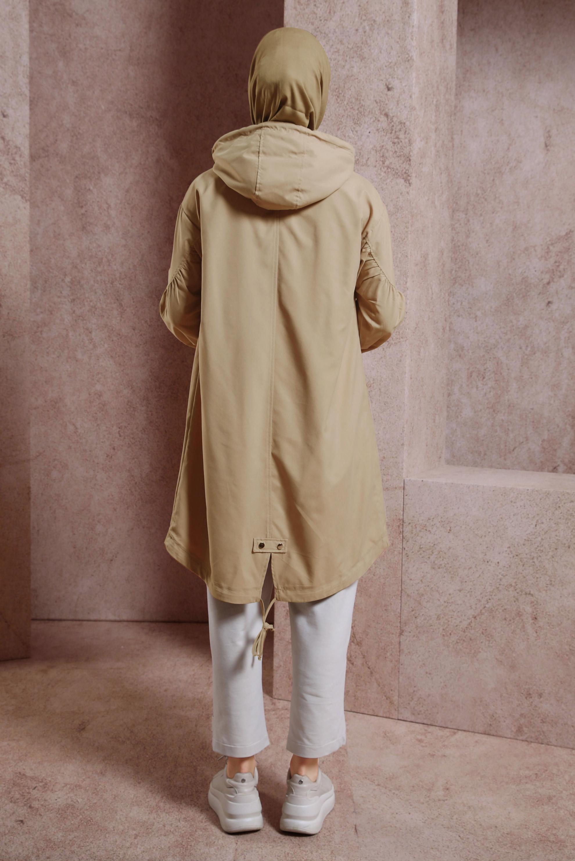 Tesettür giyim BEJ KAPÜŞONLU GİY ÇIK 44441