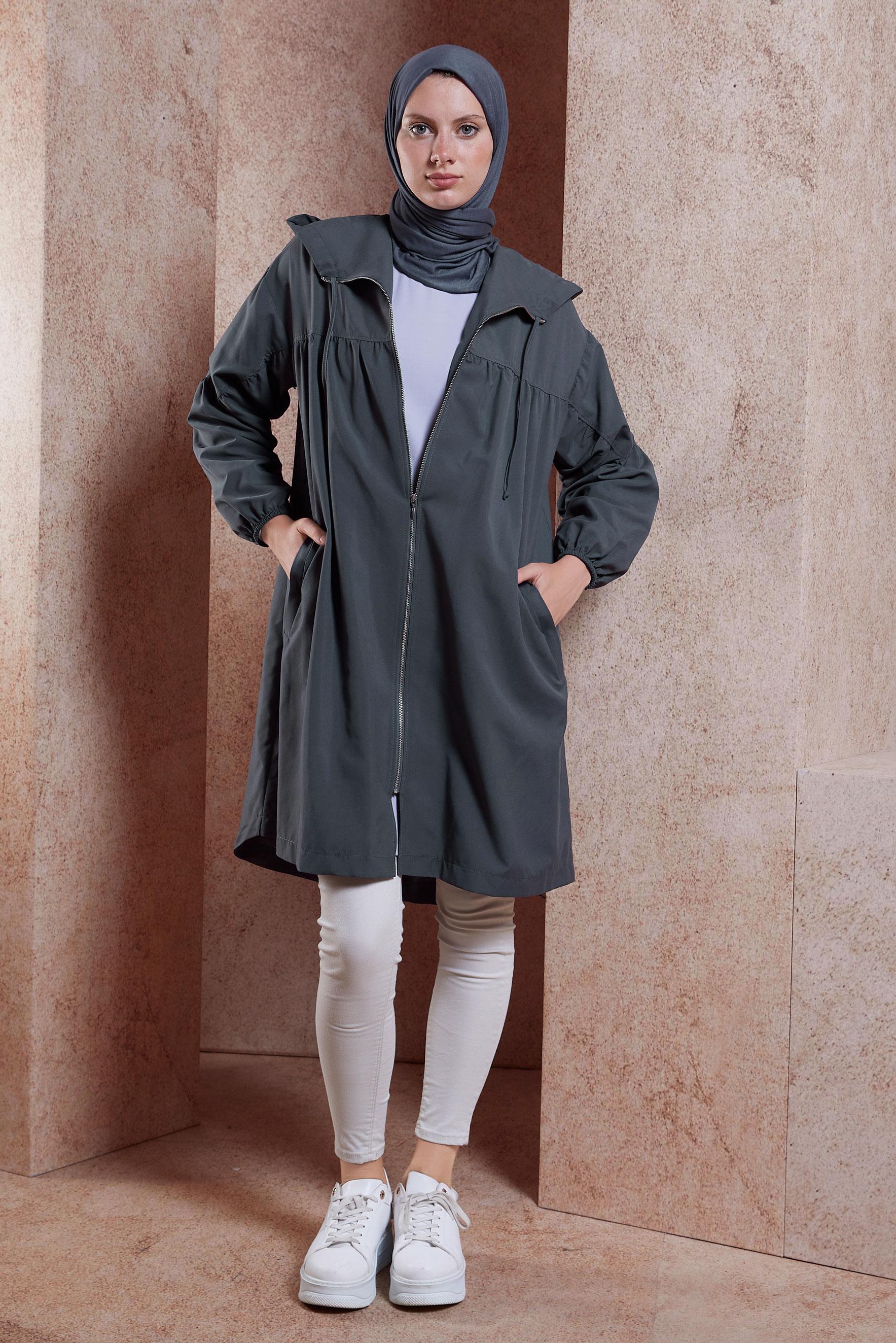 Tesettür giyim GRİ KAPÜŞONLU GİY ÇIK 44441