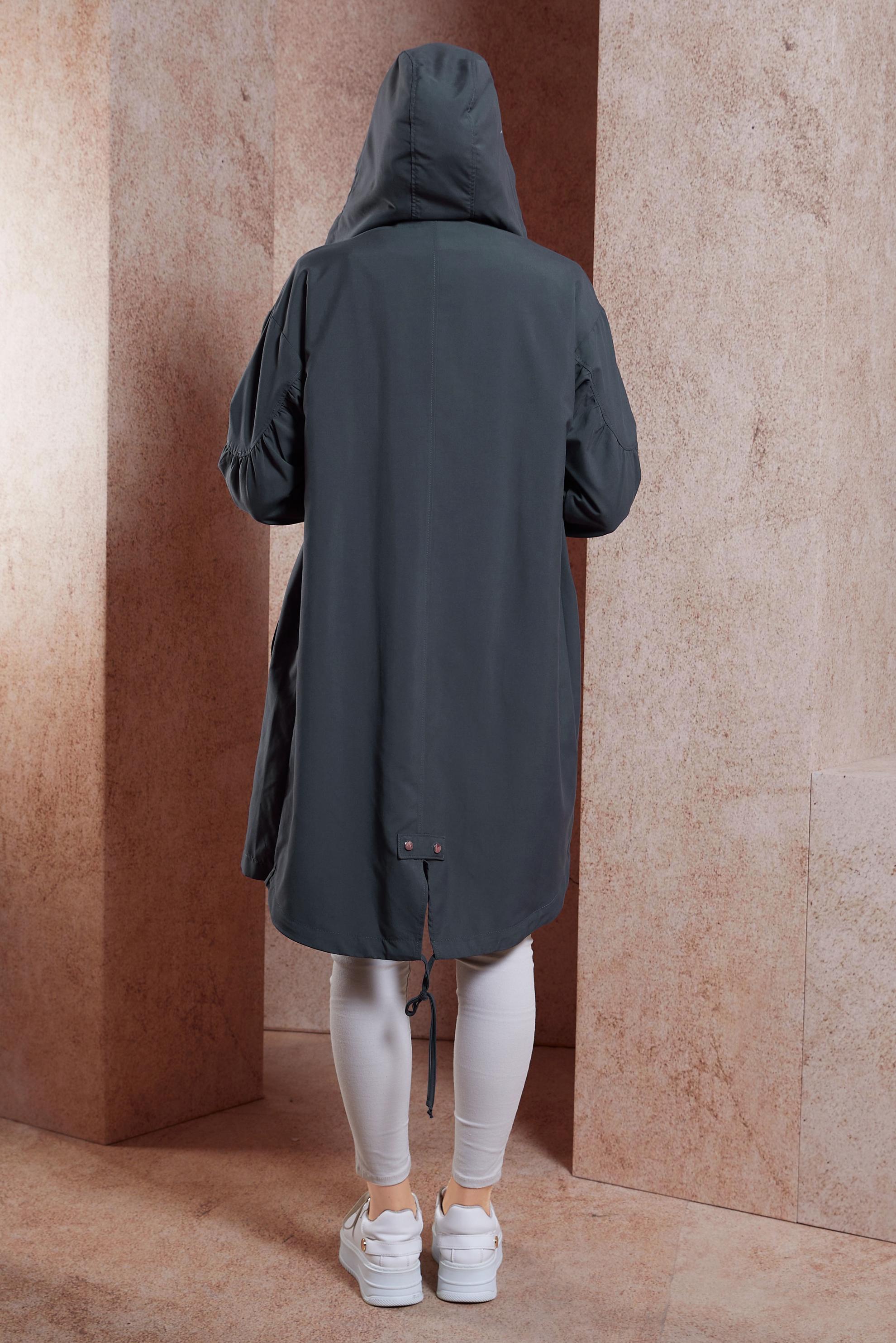 Tesettür giyim GRİ KAPÜŞONLU GİY ÇIK 44441