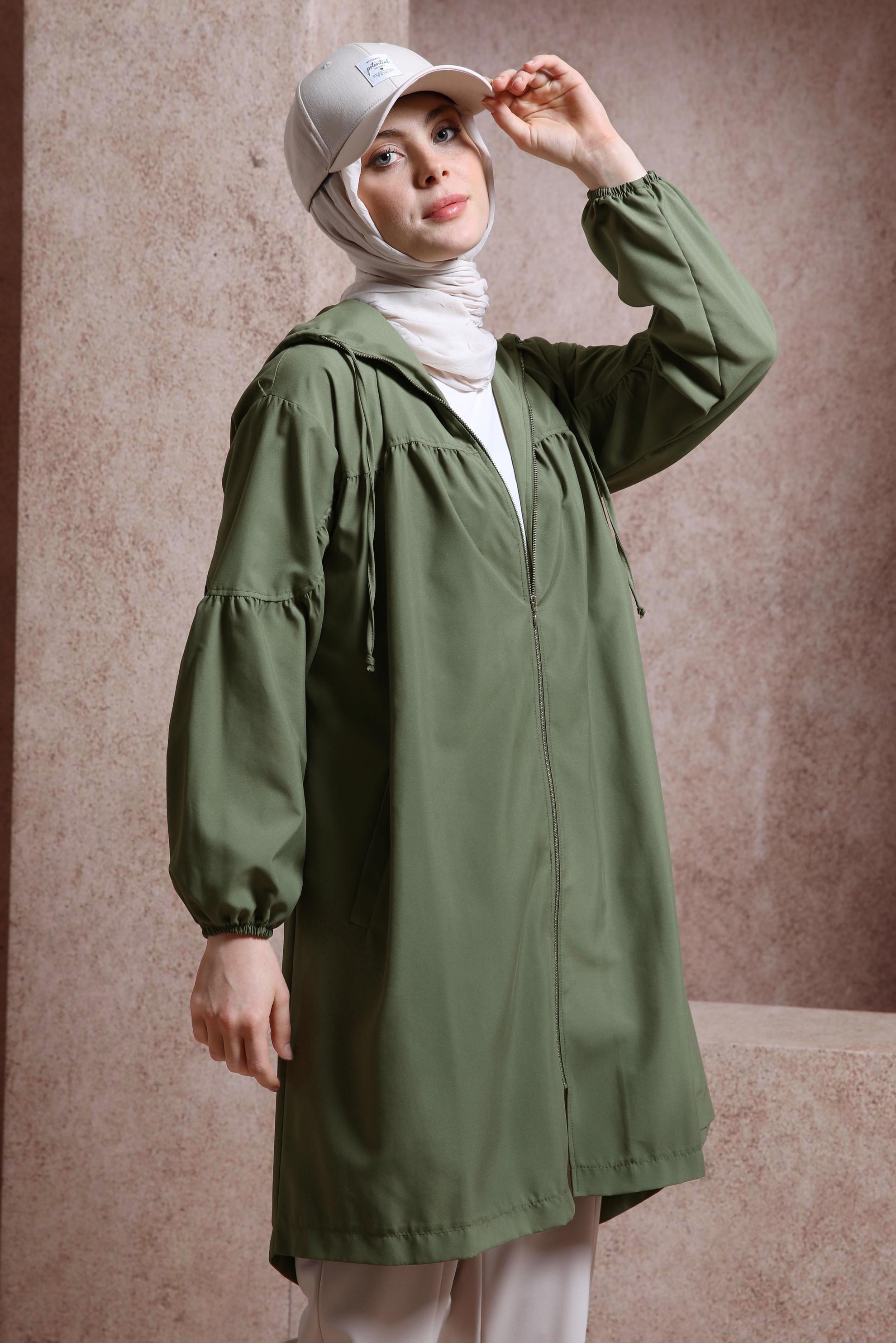 Tesettür giyim HAKİ KAPÜŞONLU GİY ÇIK 44441