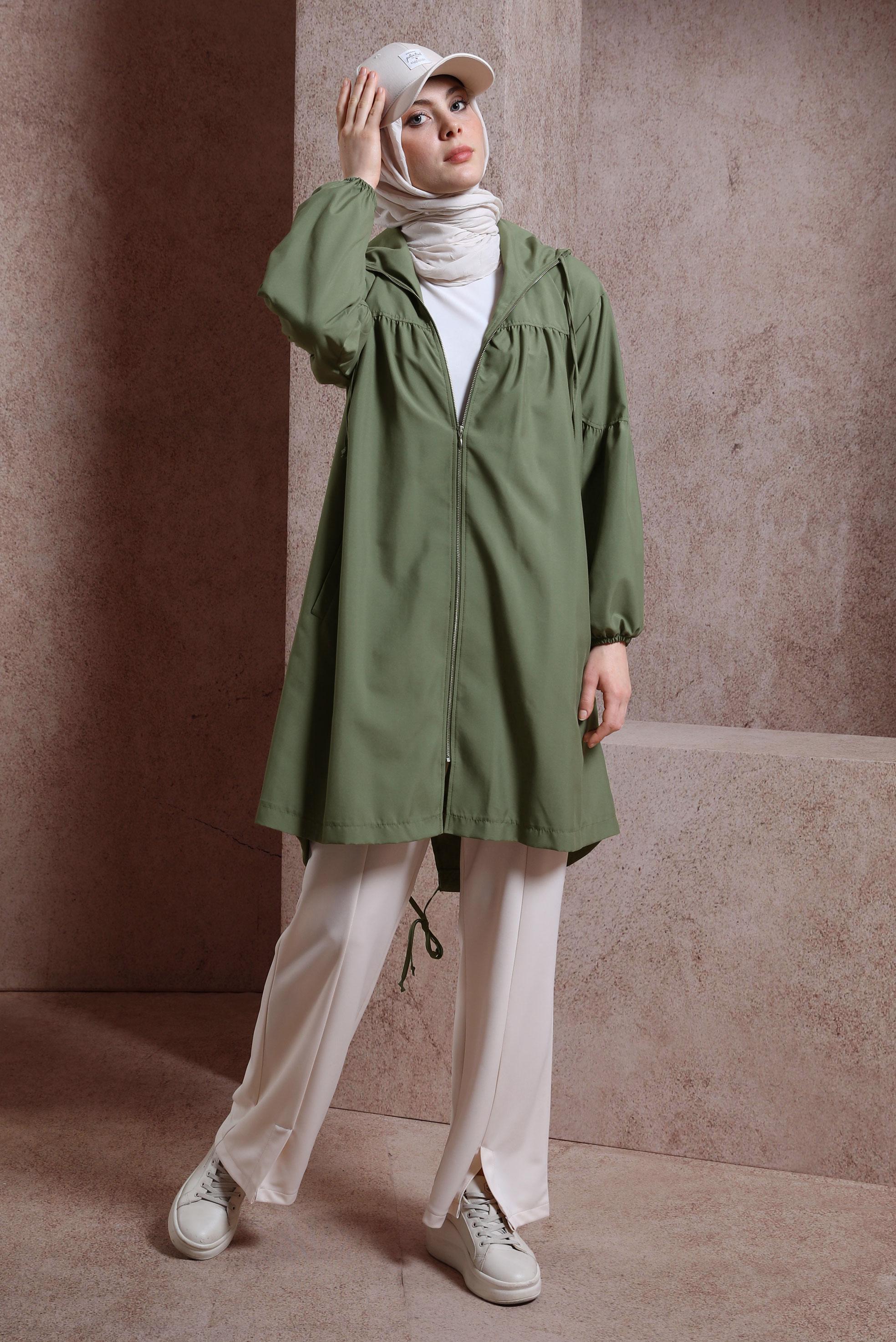 Tesettür giyim HAKİ KAPÜŞONLU GİY ÇIK 44441