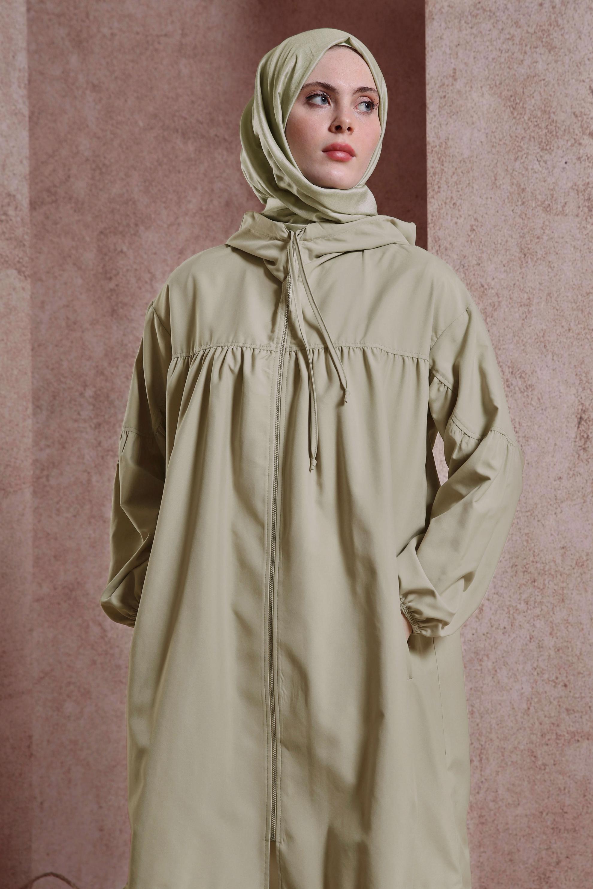 Tesettür giyim BEJ KAPÜŞONLU GİY ÇIK 44441