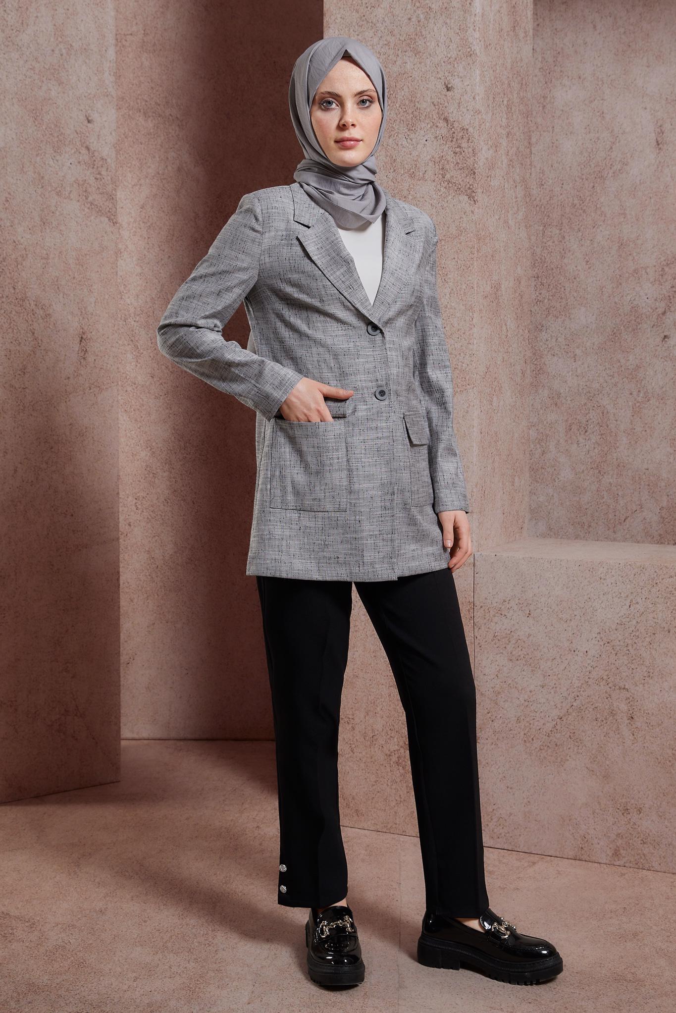 Vêtements hijab NOIR VESTE À DOUBLE BOUTONNAGE 44456