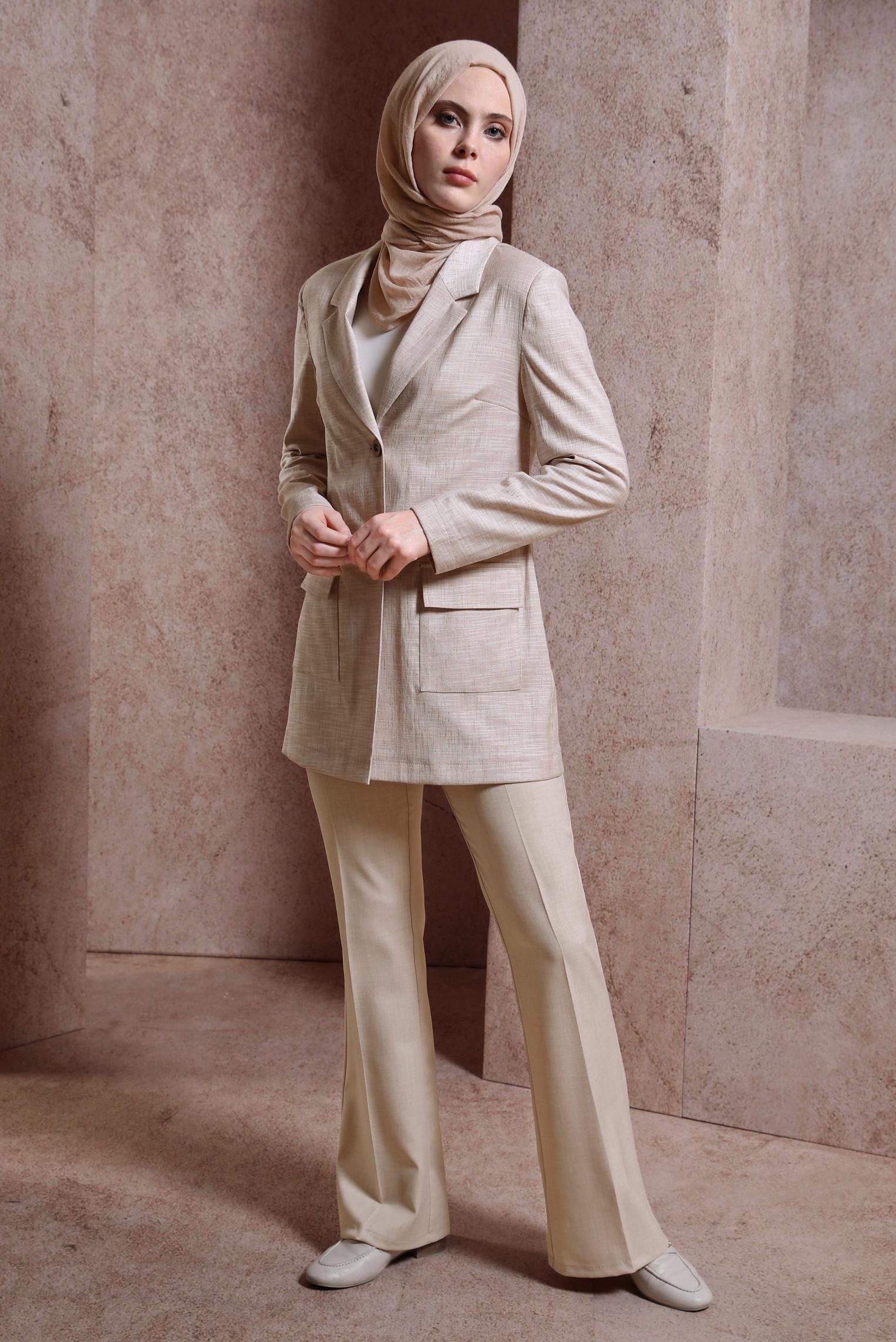 Tesettür giyim KAHVE KRUVAZE YAKA CEKET 44456