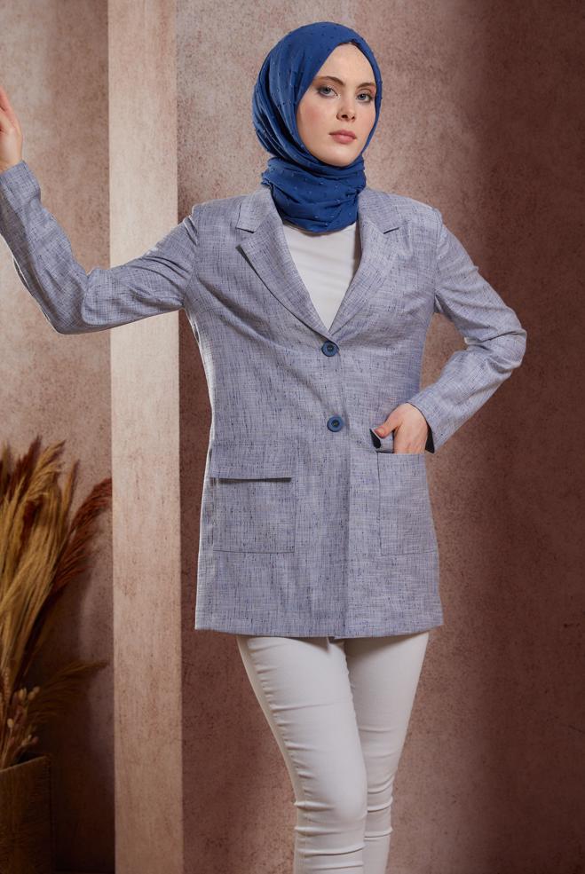 Hijab clothing NAVY BLUE DOUBLE BREASTED JACKET 44456 - ALVİNA