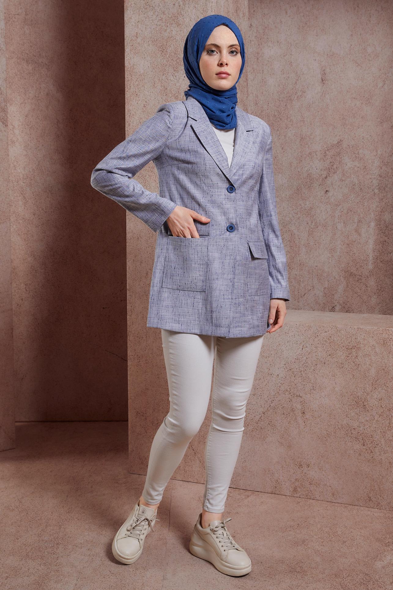 Vêtements hijab BLEU MARINE VESTE À DOUBLE BOUTONNAGE 44456