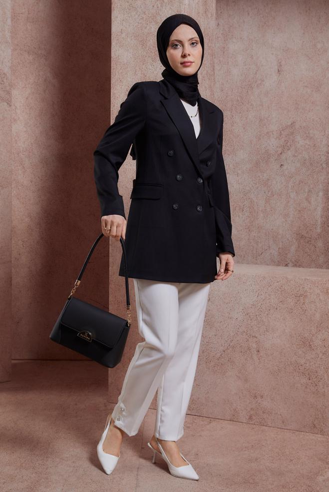 Hijab clothing BLACK DOUBLE BREASTED JACKET 44457 - ALVİNA