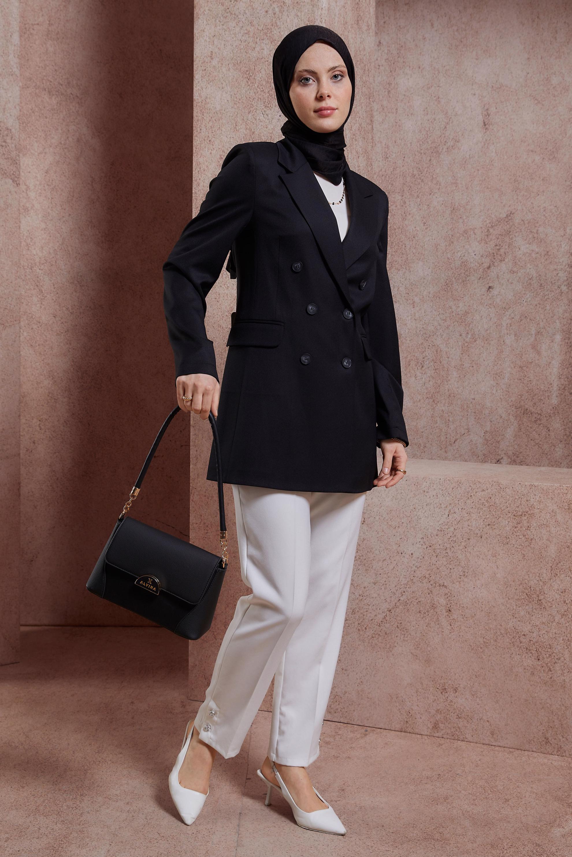 Vêtements hijab NOIR VESTE À DOUBLE BOUTONNAGE 44457