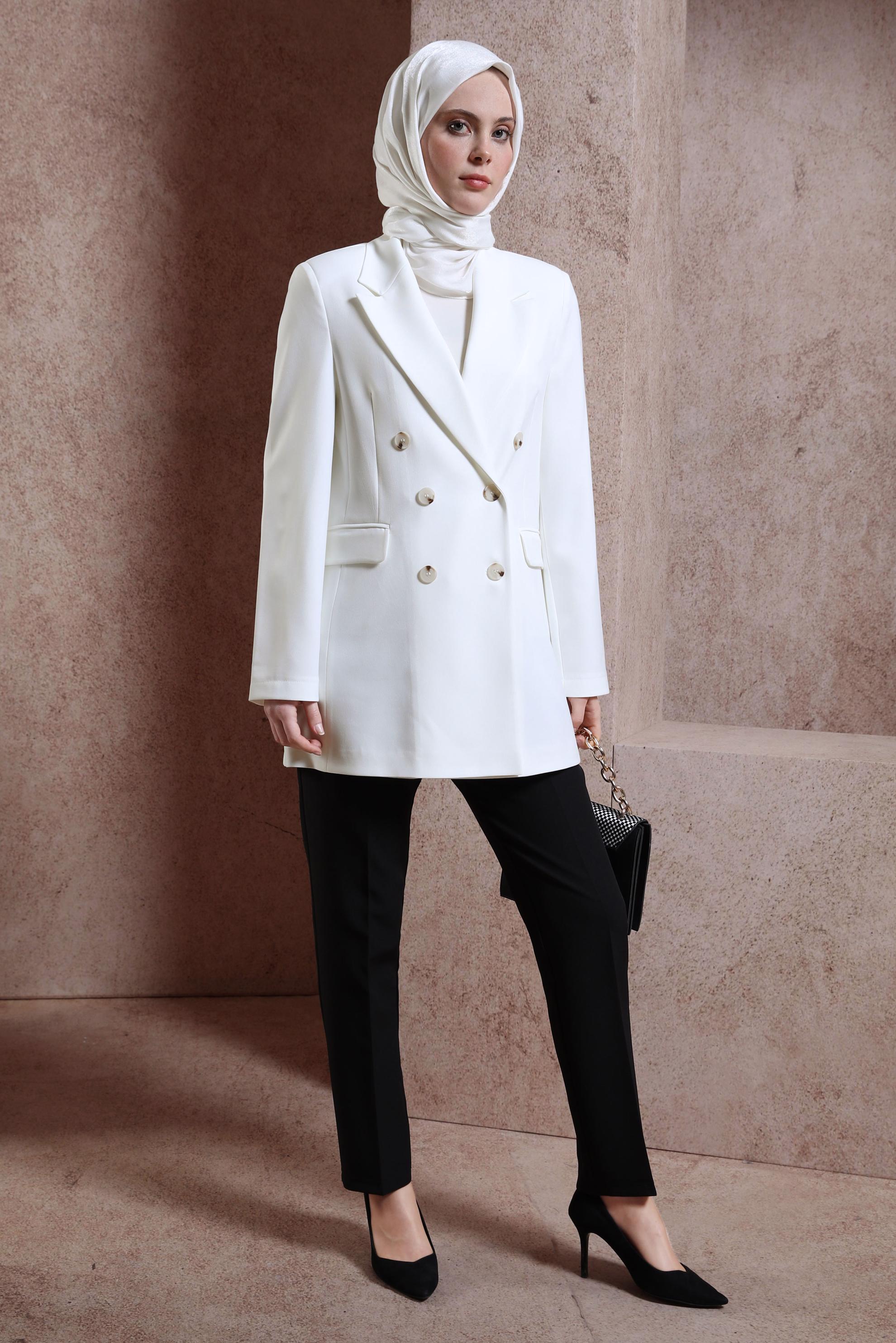 Vêtements hijab BLANC VESTE À DOUBLE BOUTONNAGE 44457