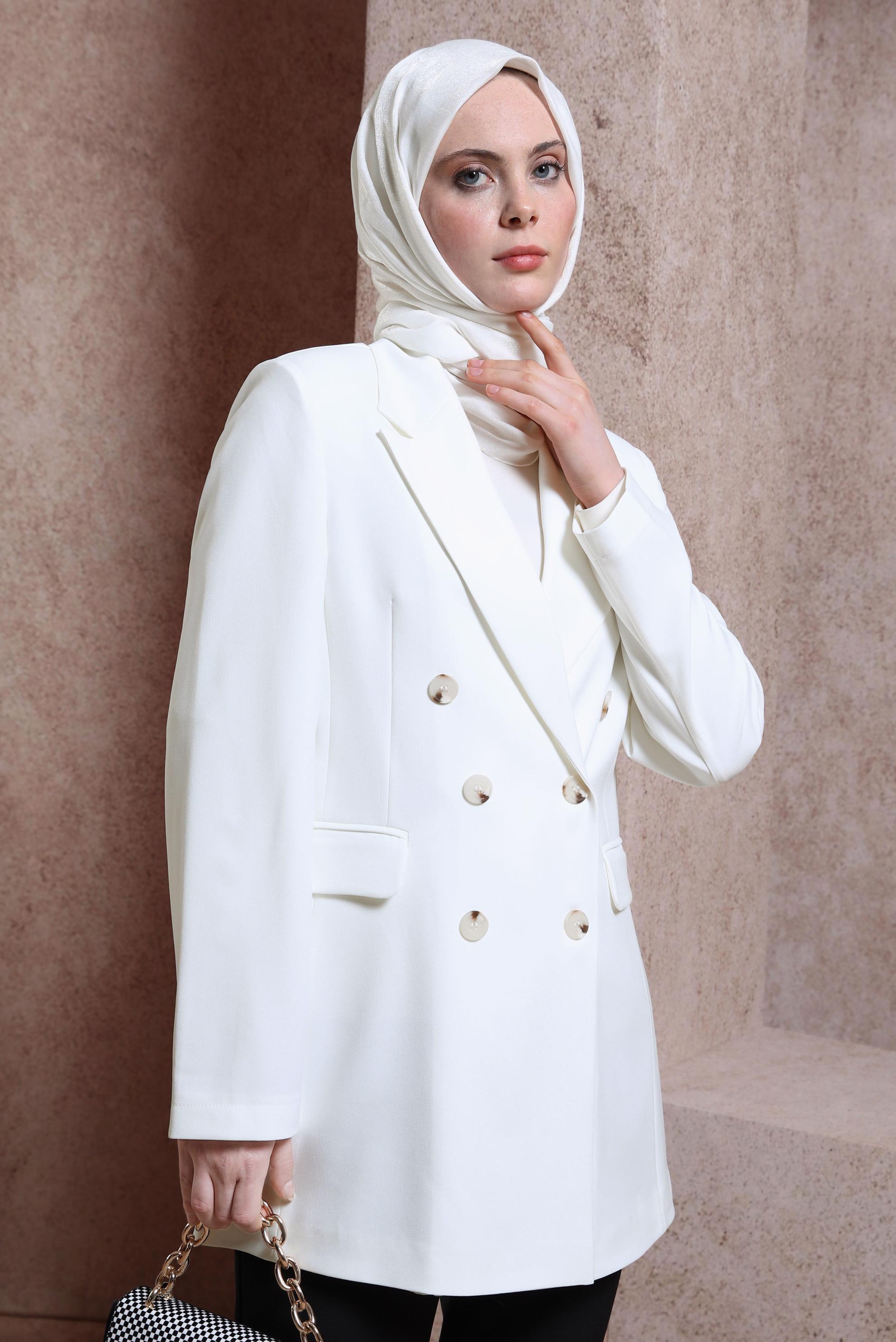 Vêtements hijab BLANC VESTE À DOUBLE BOUTONNAGE 44457