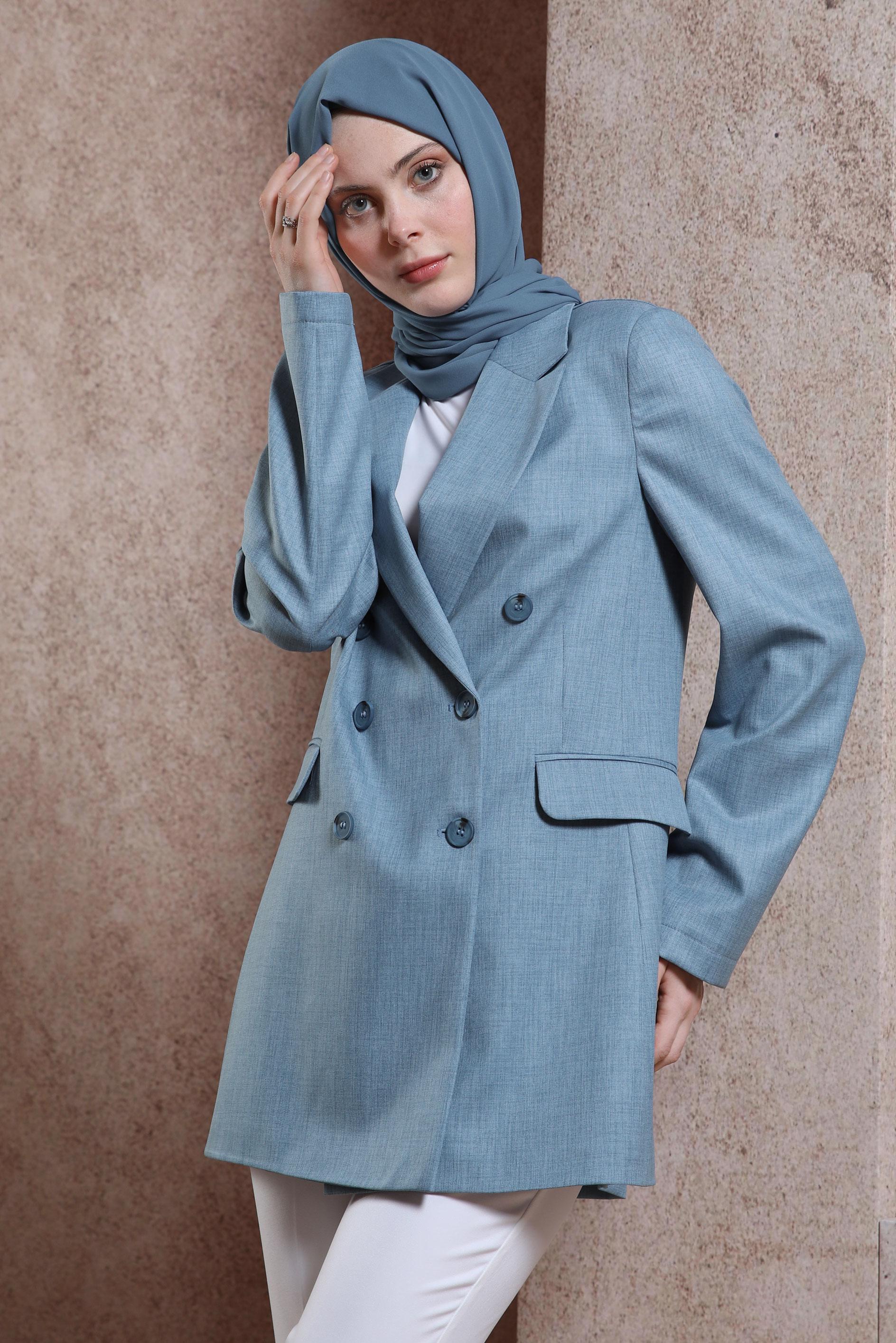 Tesettür giyim MAVİ KRUVAZE YAKA CEKET 44457