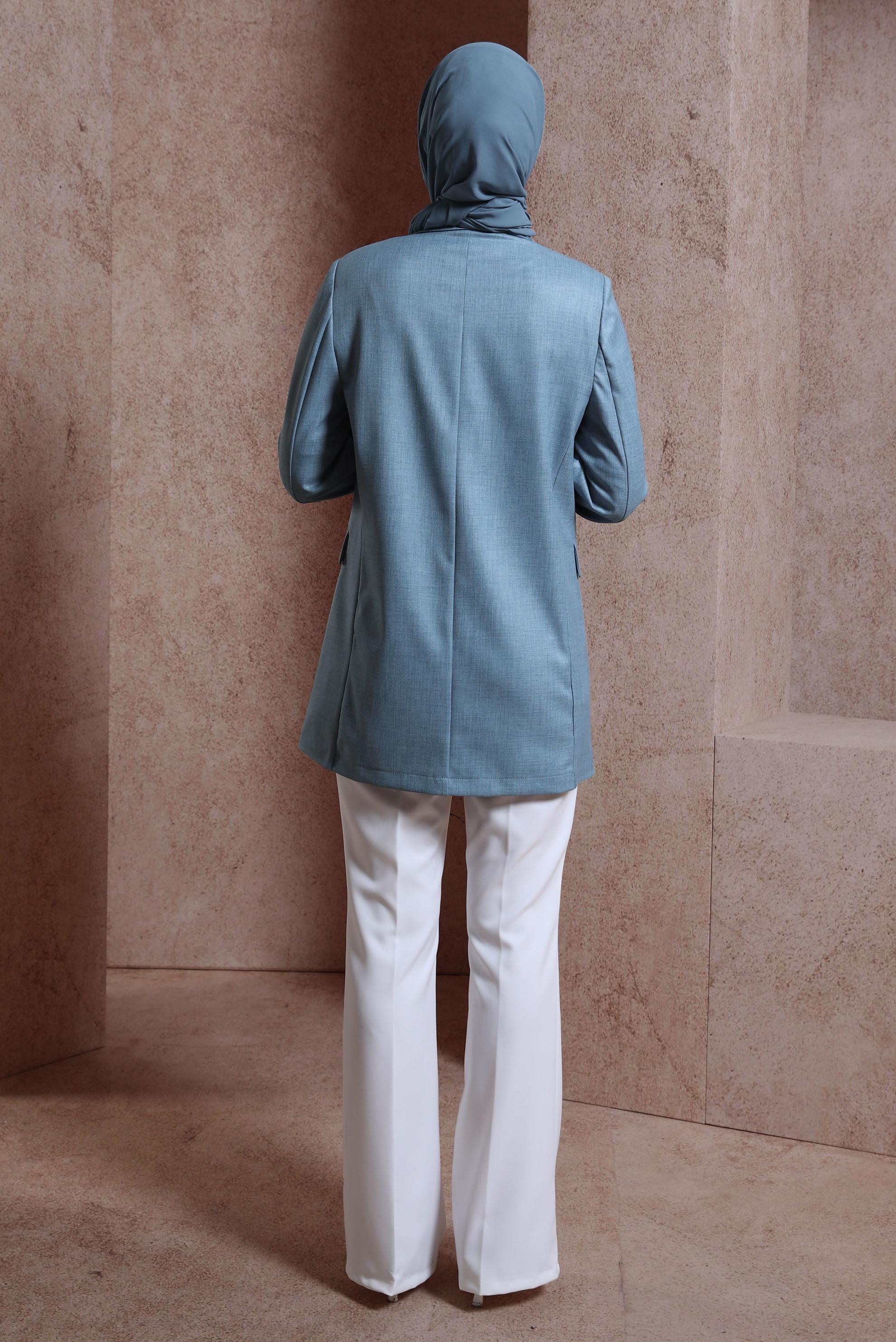 Tesettür giyim MAVİ KRUVAZE YAKA CEKET 44457