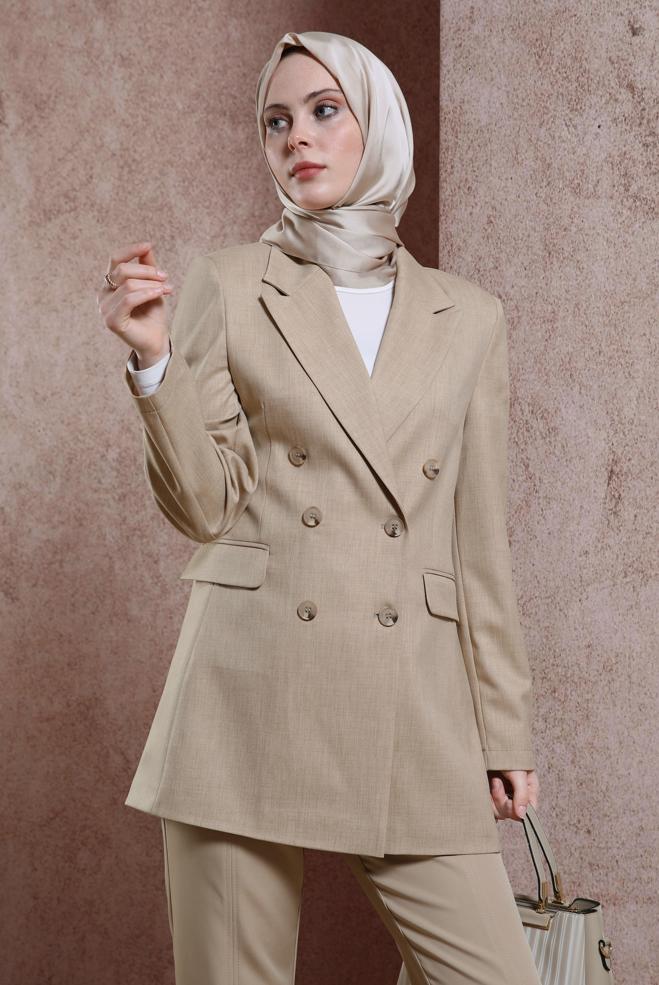 Hijab clothing BROWN DOUBLE BREASTED JACKET 44457 - ALVİNA