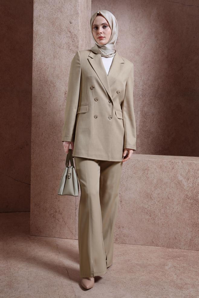 Hijab clothing BROWN DOUBLE BREASTED JACKET 44457 - ALVİNA