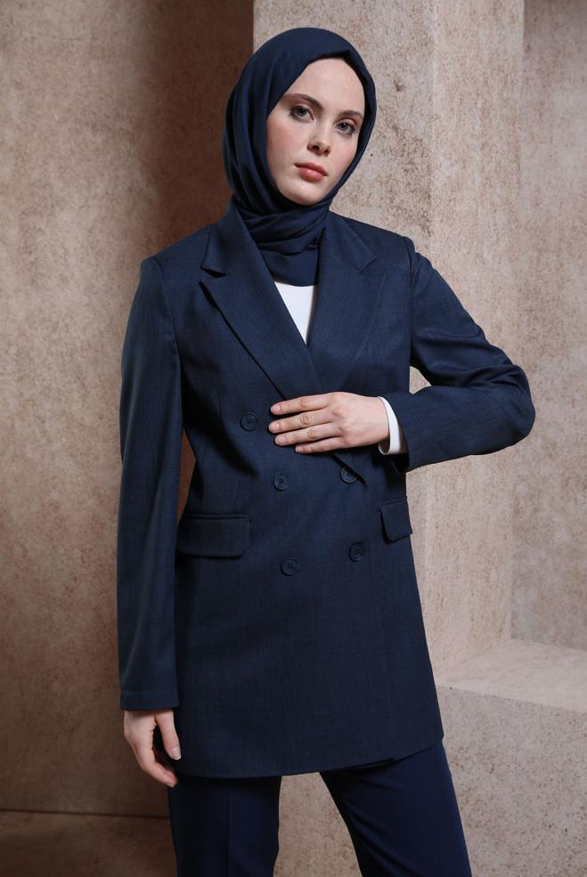 Hijab clothing NAVY BLUE DOUBLE BREASTED JACKET 44457 - ALVİNA