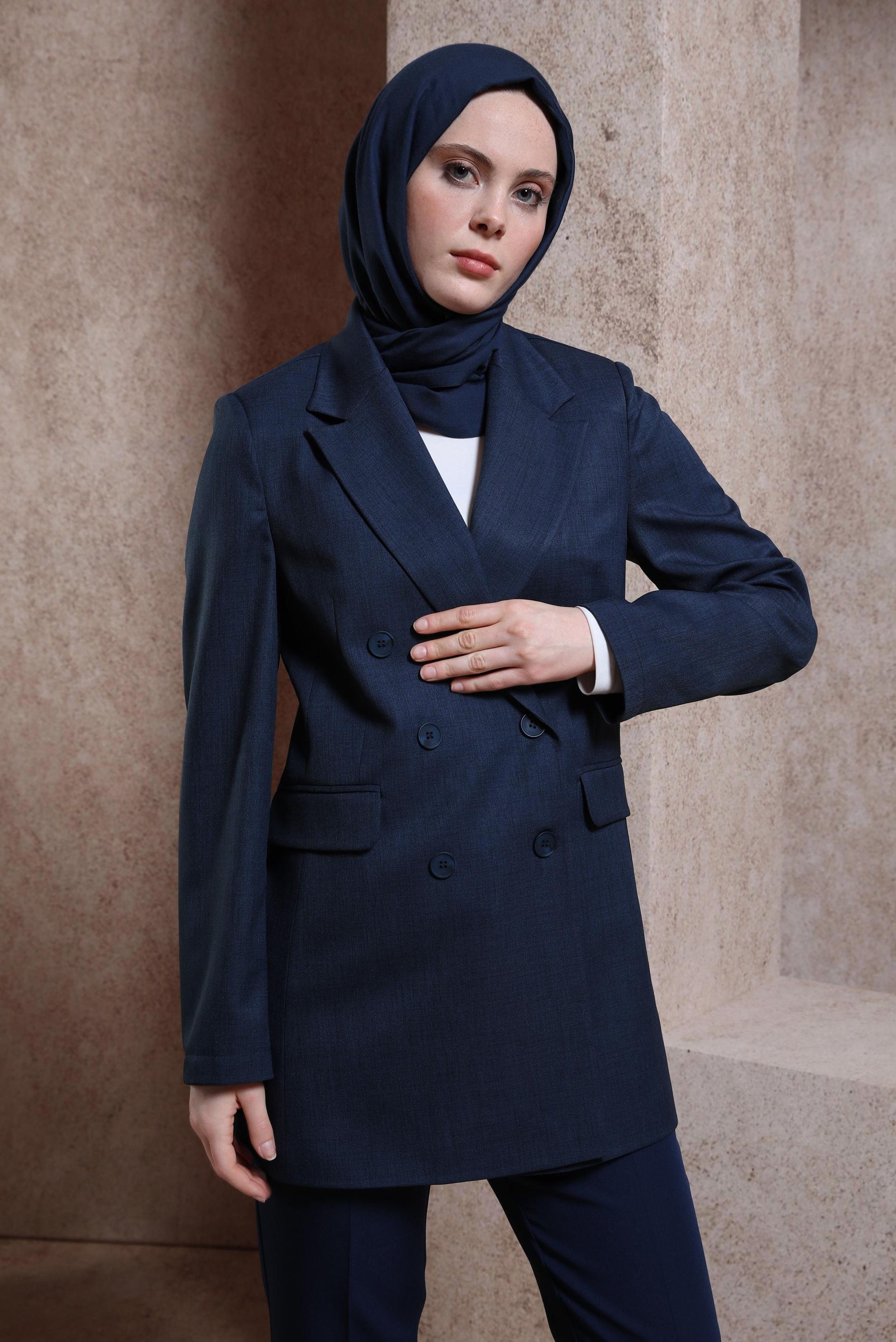 Vêtements hijab BLEU MARINE VESTE À DOUBLE BOUTONNAGE 44457
