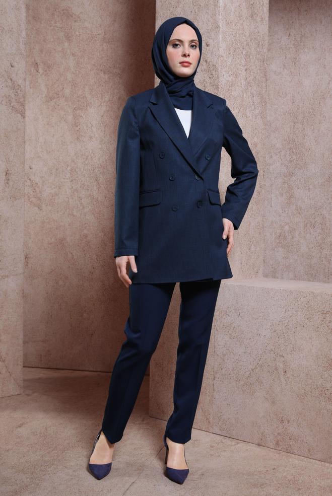 Hijab clothing NAVY BLUE DOUBLE BREASTED JACKET 44457 - ALVİNA