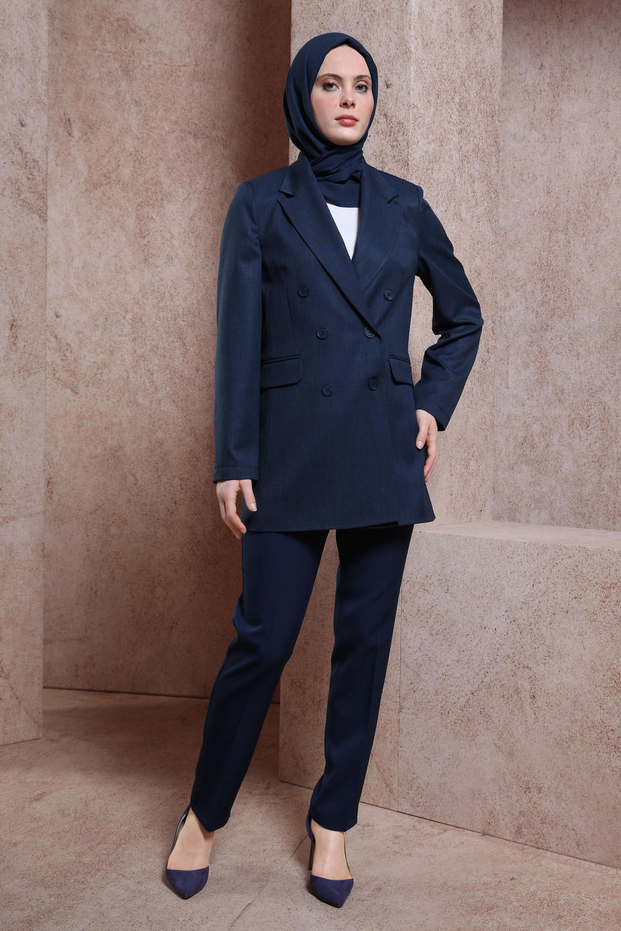 Vêtements hijab BLEU MARINE VESTE À DOUBLE BOUTONNAGE 44457