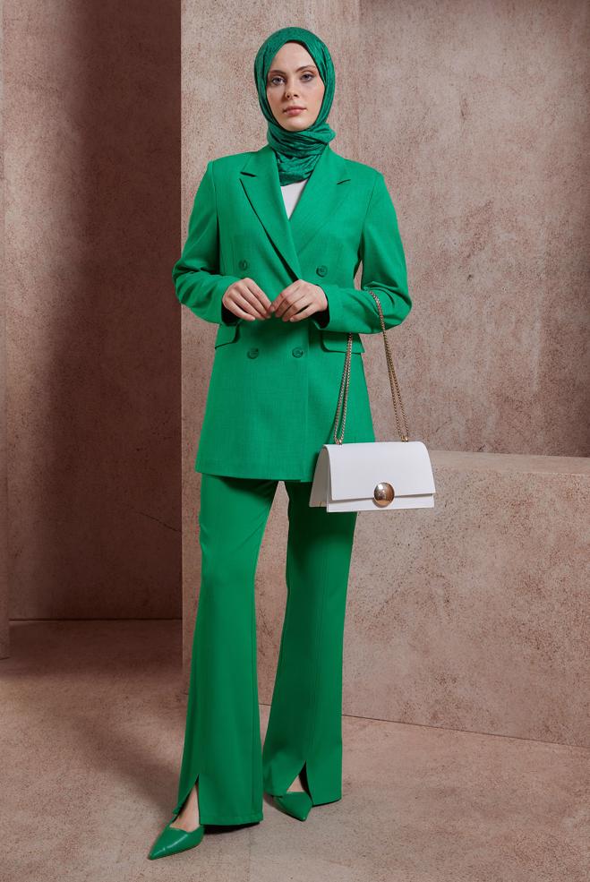 Hijab clothing GREEN DOUBLE BREASTED JACKET 44457 - ALVİNA