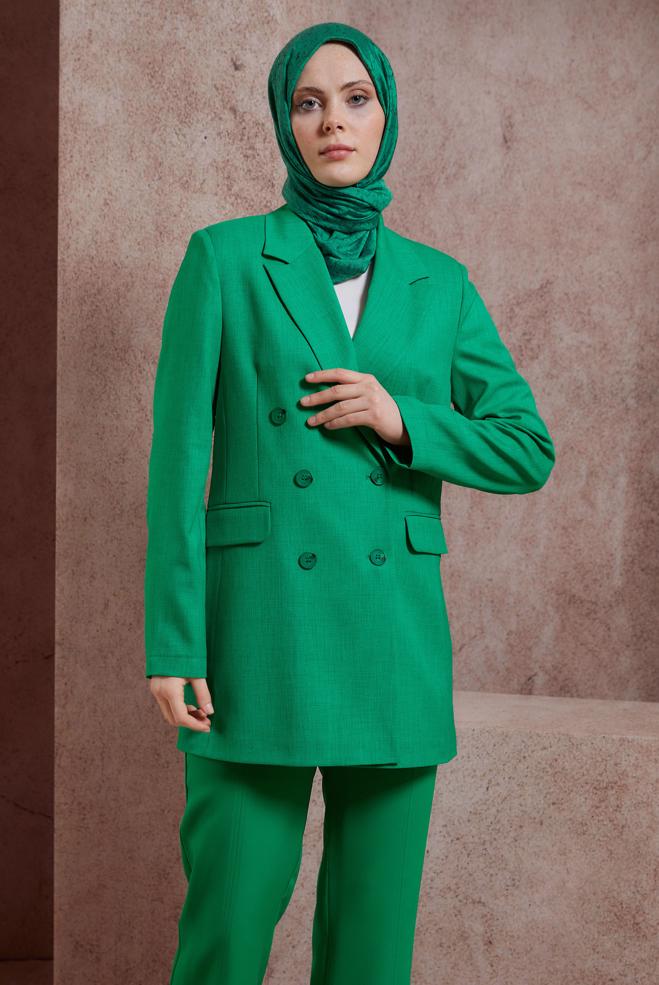 Hijab clothing GREEN DOUBLE BREASTED JACKET 44457 - ALVİNA
