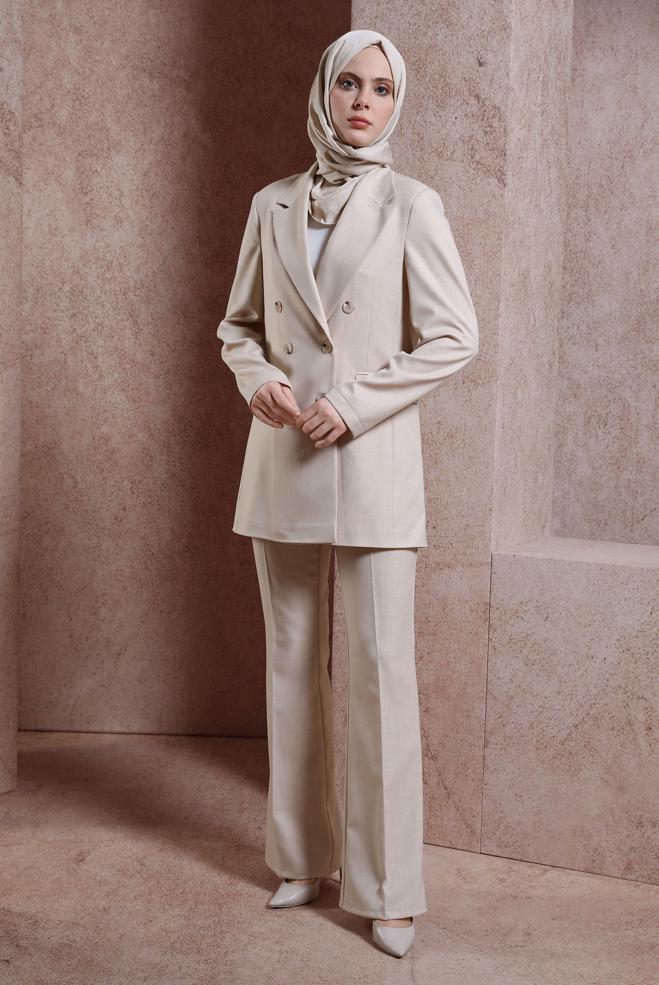 Hijab clothing BEIGE DOUBLE BREASTED JACKET 44457 - ALVİNA
