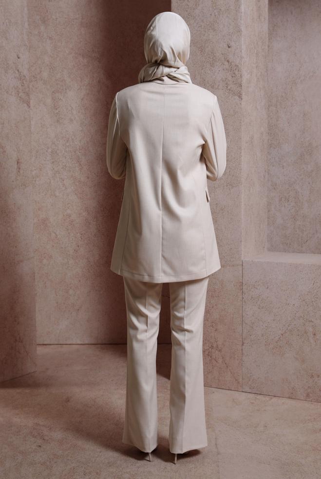 Hijab clothing BEIGE DOUBLE BREASTED JACKET 44457 - ALVİNA