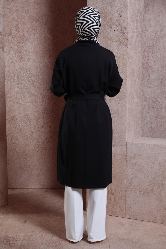 Hijab clothing BLACK BELTED JACKET 44458 - ALVİNA