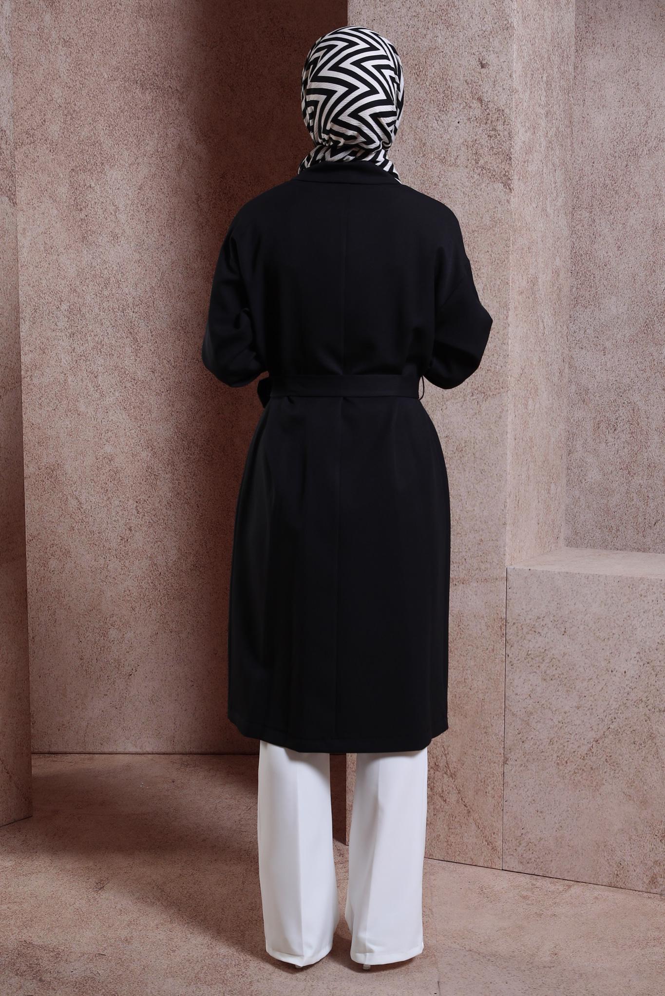 Tesettür giyim SİYAH KUŞAKLI GİY ÇIK 44458