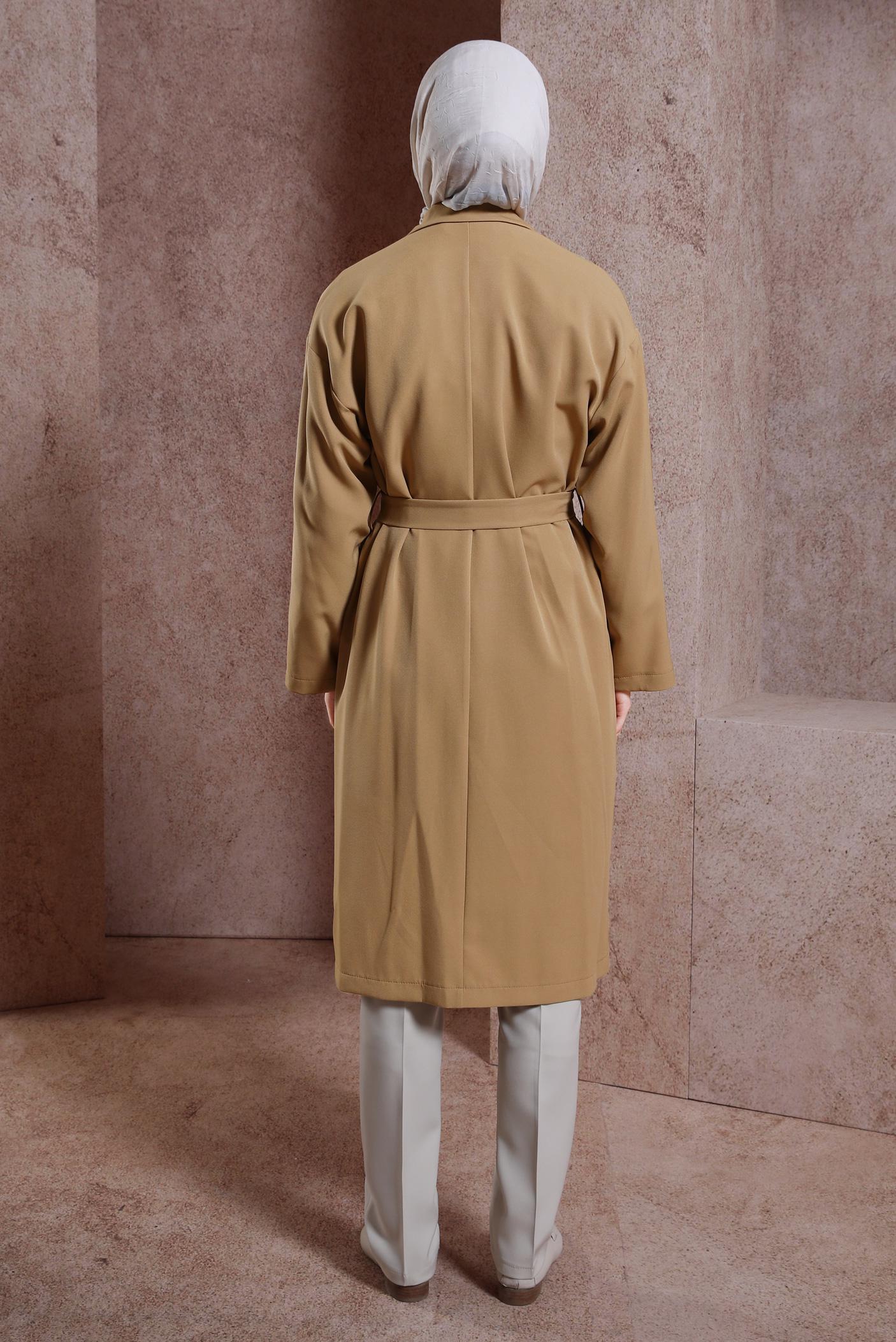 Tesettür giyim KAHVE KUŞAKLI GİY ÇIK 44458