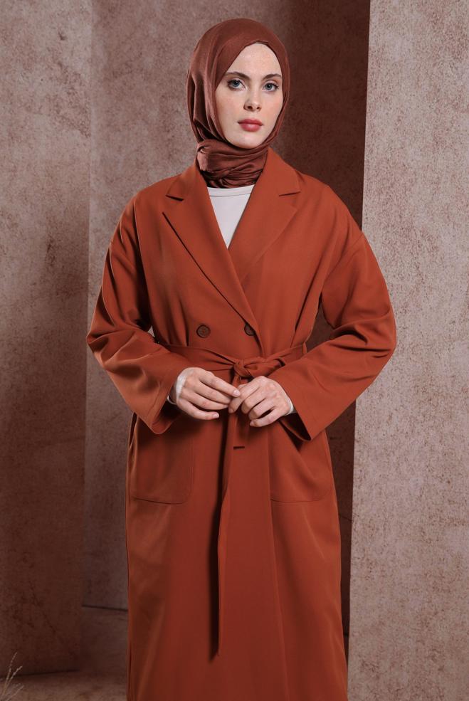 Vêtements hijab BRUN VESTE CEINTURE 44458 - ALVİNA