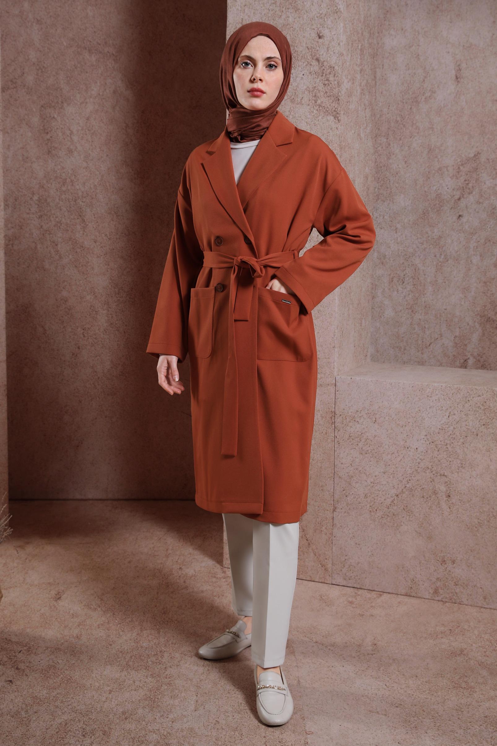 Tesettür giyim TURUNCU KUŞAKLI GİY ÇIK 44458