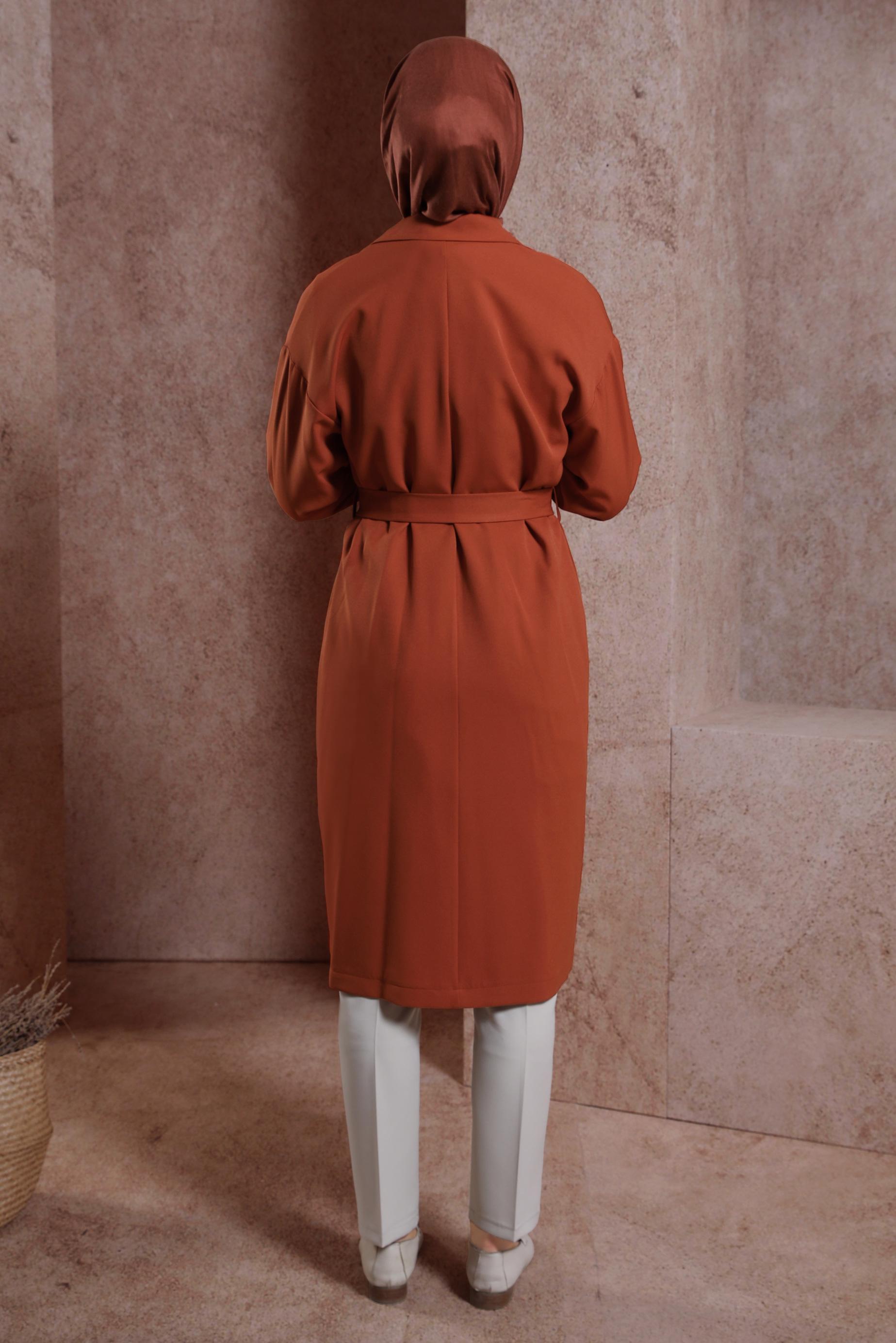 Tesettür giyim TURUNCU KUŞAKLI GİY ÇIK 44458