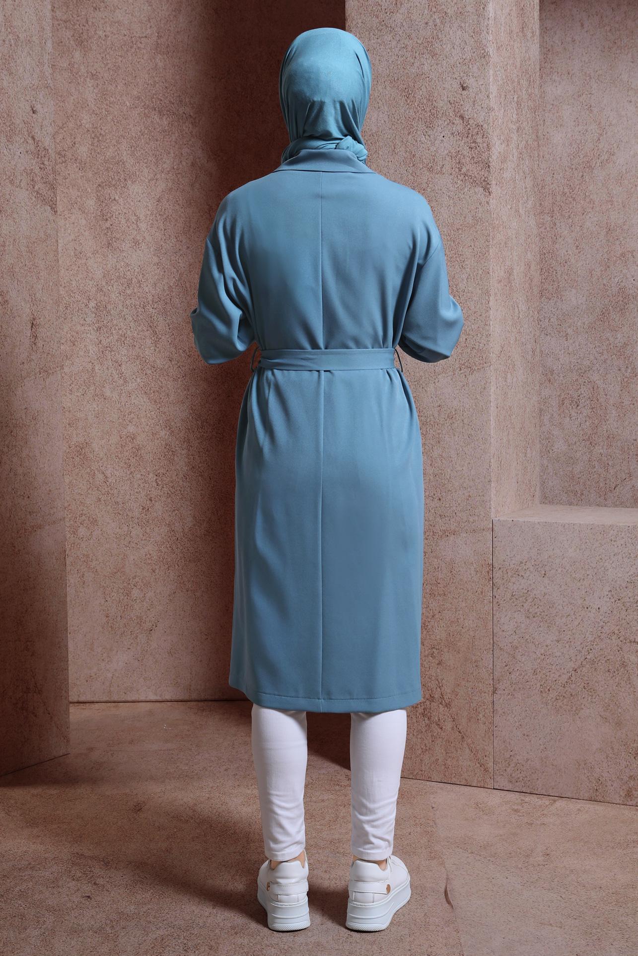 Tesettür giyim MAVİ KUŞAKLI GİY ÇIK 44458