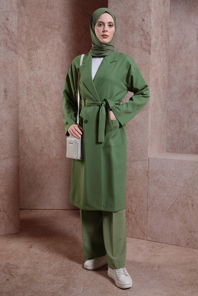 Hijab clothing BROWN BELTED JACKET 44458 - ALVİNA